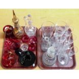 Cranberry glass, Bohemian glass, and other glass to include Georgian decanters, rummers, celery