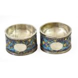 A Pair of Chinese Export Silver and Enamel Napkin-Rings, Maker's Mark Indistinct, Further Stamped '