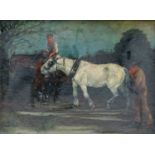 British School (early 20th century) Two men exercising working horses Oil on canvas, 49cm by 67.5cm