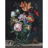 Frederik Victor van Bloemart (b. 1919) Still life study of flowers in a green glass vase with