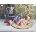 B* Minter (19th/20th Century)Still life of fruit, decanter and glassSigned, watercolour, 44cm by