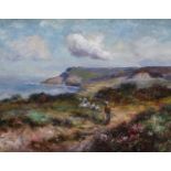 J Ulric Walmsley (1860-1954) Shepherdess on coastal path Oil on canvas, signed and dated 1906, 26.