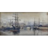 John Mitchell (19th/20th) Scottish Aberdeen Harbour Signed and dated 1880, watercolour, 16.5cm by