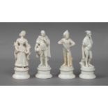 Four Continental white glazed earthenware commedia dell'arte figures, 18th Century (4)