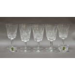 A set of eight Waterford glass wines and two Waterford salts (one tray)
