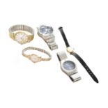A lady's 9 carat gold Omega wristwatch, a lady's plated Tissot wristwatch, gents plated Tissot