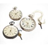 Three silver open face pocket watches