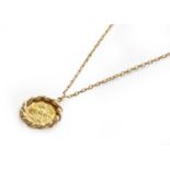 A sovereign dated 1903 mounted as a pendant on chain, pendant length 3.5cm, chain length 52cmMount