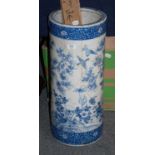 A Japanese blue and white porcelain stick stand (a/f); together with a collection of black and white