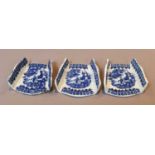 A set of three Caughley asparagus servers, circa 1770, printed in underglaze blue with the Fisherman