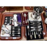 A quantity of silver and silver plated cased flatware (two trays)Total weighable silver - 379g