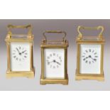 Three brass carriage timepieces, 20th century (3)