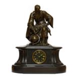 A Victorian Bronze and Black Slate Striking Mantel Clock, signed C Detouche, Paris, circa 1870,