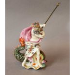 A Derby figure of Neptune, circa 1780, painted in coloured enamels and modelled stood beside a