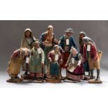 A quantity of polychrome terracotta crib figures, late 19th century, two papier mache and the rest