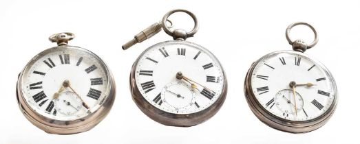 Three Victorian silver open face pocket watches
