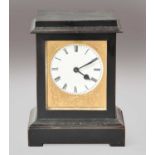 An ebonised mantel timepiece, circa 1850, single spring barrel movement with a platform