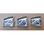 A set of three Caughley asparagus servers, circa 1770, printed in underglaze blue with the Fisherman