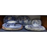 A Spode Caramanian series serving dish and a quantity of other 19th century blue and white and other