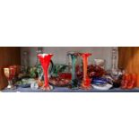 A collection of assorted glassware, mainly art glass including Murano and Mtarfa, decanters and