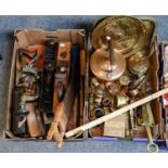 A quantity of assorted tools including 19th-century examples, molding planes, block planes, brace by