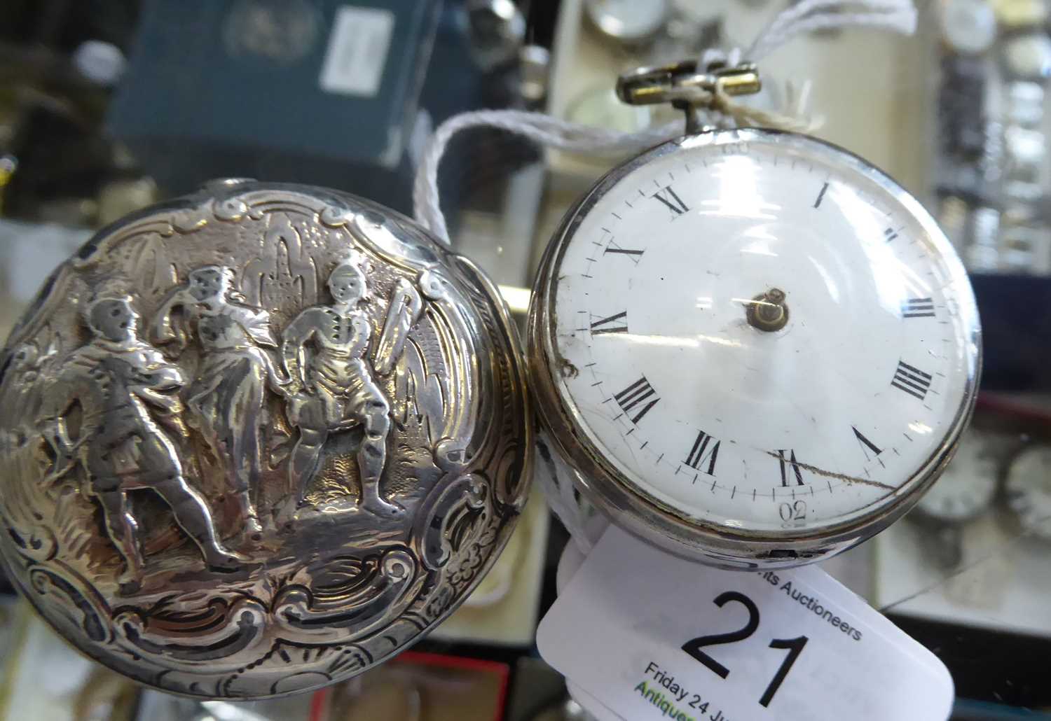 A silver repousse verge pocket watch, signed Josephson, London, 1789, (later outer case)Outer case - Image 3 of 8