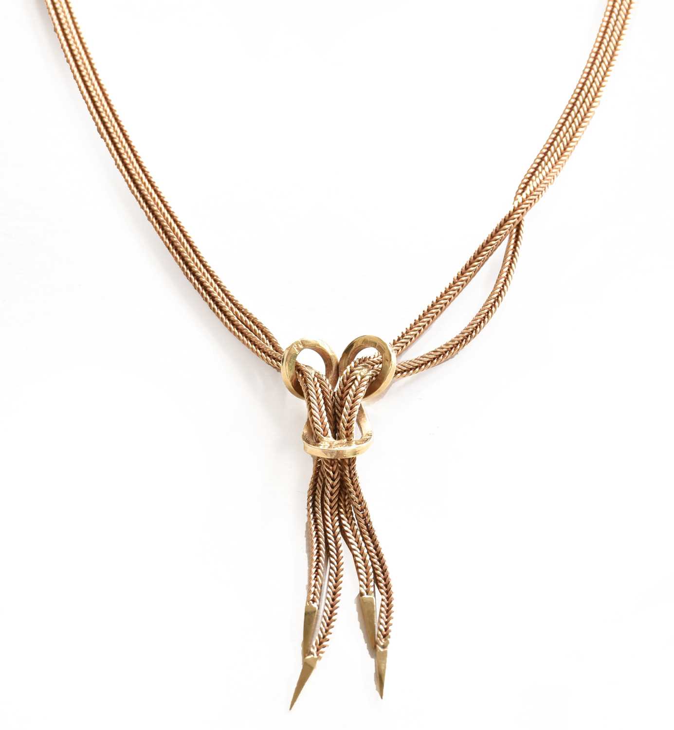 A 9 carat gold fancy link necklace, length 43.5cmGross weight 15.4 grams.