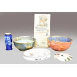 Two Wedgwood lustre bowls, A. Valentine & Sons ltd, Mabel Lucie Attwell shopping list board, a Mabel
