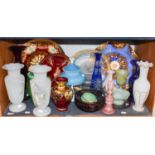 A large quantity of coloured glassware, including Venetian and Bohemian examples (one shelf)Pink