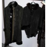 Moschyko Collection, Paris black suede cape, with embroidery to the front and back, black fur