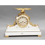 A marble and ormolu striking mantel clock surmounted by a bird and a serpent, circa 1890, 37cm