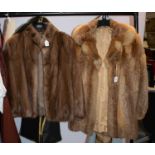 Light brown mink fur jacket with long cuffed sleeves, nehru style collar, 38" bust; Red fox fur
