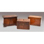 A George III inlaid crossbanded mahogany two-division tea caddy, 16cm by 11cm by 11cm, a further