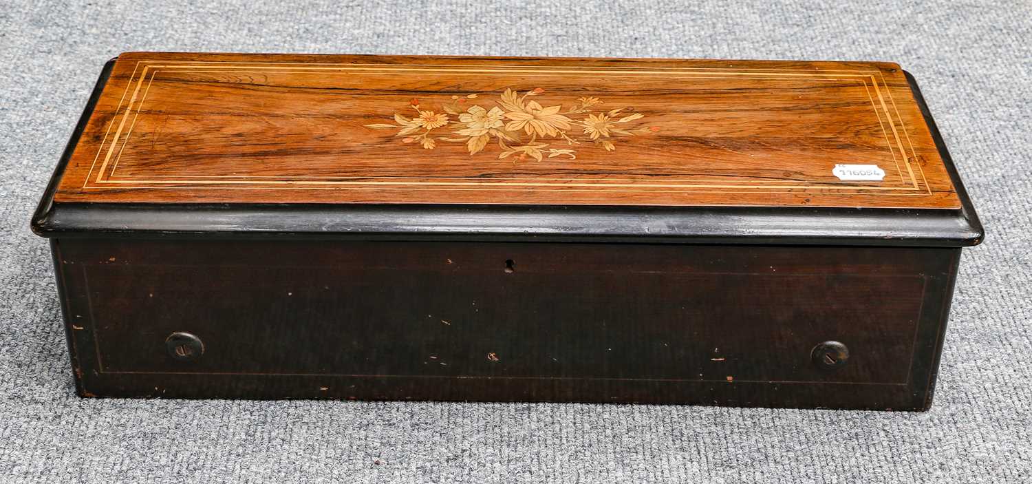 A 19th century inlaid rosewood music box, playing six airsThe mechanism is working, the second tooth - Image 2 of 2