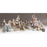 Two Continental Meissen style figures, the Welsh Tailor and His Wife, together with assorted other