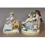 A Meissen figure group, late 19th century, modelled as a young girl and boy seated before a tree and