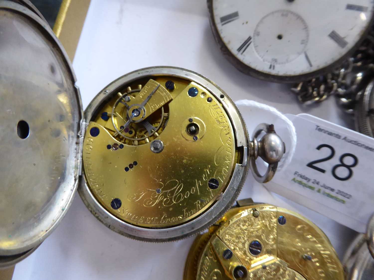 Four silver pocket watches, two silver plated pocket watches signed Tobias London and Cooper, - Image 3 of 6