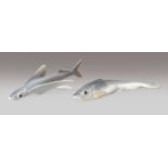 A Royal Copenhagen model of a flying fish, model 3050, 16cm, togther with A Royal Copenhagen model