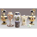 A pair of Rudolstadt porcelain ewers, together with a Bohemian glass vase (a/f), cloisonne and a