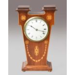 An Edwardian mahogany inlaid mantel timepieceHeight - 25cm, front of the case is slightly faded,