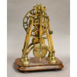 A brass skeleton timepiece, raised upon a rosewood base, circa 1890Size - 32.5cm high, movement