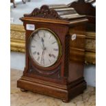 A mahogany quarter striking table clock, circa 1890, twin-barrel movement striking on two gongs,