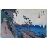 A group of nine early 20th century Japanese woodblock prints depicting various landscape scenes,