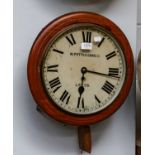 A mahogany, 12" wall timepiece, painted dial signed W. Potts & Sons Ltd., Leeds, A-frame single