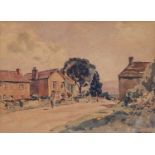 Fred Lawson (1888-1968) Figures in a dales village Signed, watercolour, 26.5cm by 37cm; together