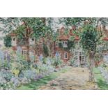 G.F.Nicholls An English country house and garden, with borders in full bloom Signed, watercolour;