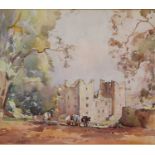 Fred Lawson (1888-1968) Cattle approaching Bolton Castle Signed, Watercolour 26.5cm by 31cm;