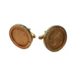 A pair of sovereign cufflinks, dated 1886Cufflinks hallmarked 9 carat gold. Gross weight 27.5