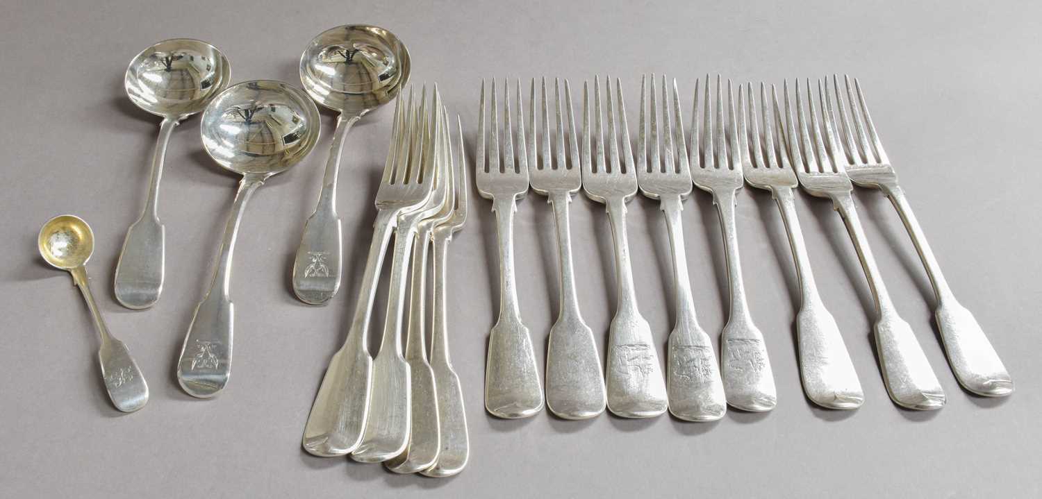 A Collection of George III and Later Silver Flatware, Various Makers and Dates, Fiddle pattern, some