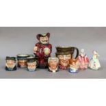A collection of Royal Doulton large and small Character jugs, including four Royal Doulton figures